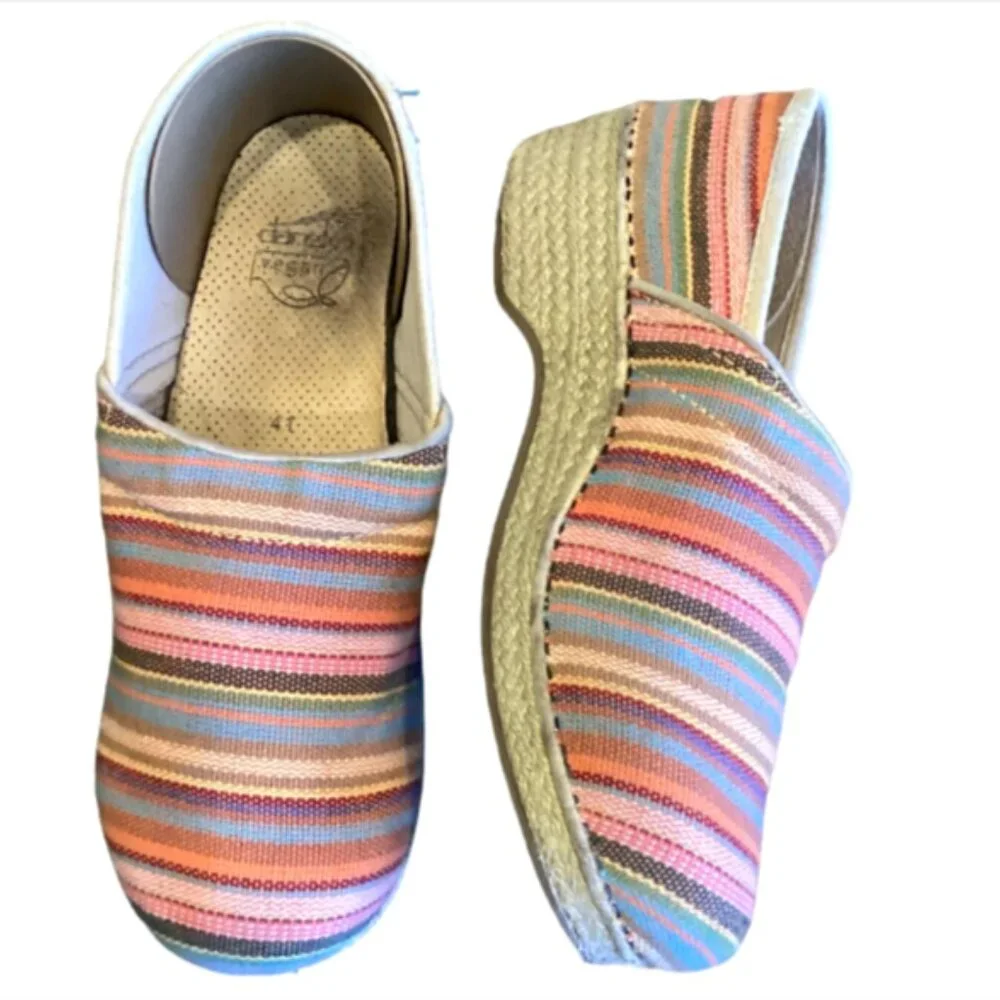 Dansko‎ Clogs Espadrille Comfort Shoe Striped Multi Sz 41 (US 10.5-11) 174K